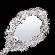 Load image into Gallery viewer, Ornate Solid Silver Hand Mirror with Cherubs and Foliage - German 19th Century - Artisan Antiques