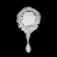 Load image into Gallery viewer, Ornate Solid Silver Hand Mirror with Cherubs and Foliage - German 19th Century - Artisan Antiques