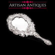 Load image into Gallery viewer, Ornate Solid Silver Hand Mirror with Cherubs and Foliage - German 19th Century - Artisan Antiques