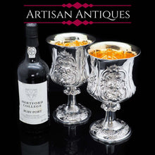 Load image into Gallery viewer, An Enormous & Rare Pair of Solid Silver Goblets/Cups with Ornate Chased Motifs - James Beebe 1861 - Artisan Antiques