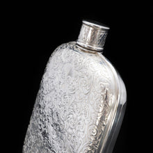 Load image into Gallery viewer, A Spectacular Solid Silver Hip Flask With Ornate Engraved Design - Edward Smith 1845 - Artisan Antiques