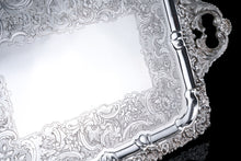 Load image into Gallery viewer, Magnificent Antique Solid Silver Georgian Tray / Salver (70cm) with Chased Border - William Marshall, 1828