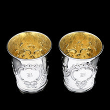 Load image into Gallery viewer, Antique Georgian Solid Silver Pair of Beakers/Cups with Floral Chasing - John Robins 1796