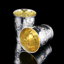 Load image into Gallery viewer, Antique Georgian Solid Silver Pair of Beakers/Cups with Floral Chasing - John Robins 1796