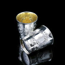 Load image into Gallery viewer, Antique Georgian Solid Silver Pair of Beakers/Cups with Floral Chasing - John Robins 1796