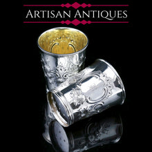 Load image into Gallery viewer, Antique Georgian Solid Silver Pair of Beakers/Cups with Floral Chasing - John Robins 1796