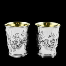 Load image into Gallery viewer, Antique Georgian Solid Silver Pair of Beakers/Cups with Floral Chasing - John Robins 1796
