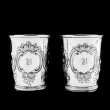 Load image into Gallery viewer, Antique Georgian Solid Silver Pair of Beakers/Cups with Floral Chasing - John Robins 1796
