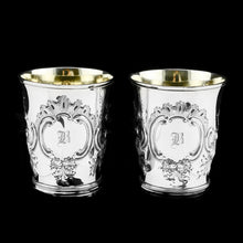 Load image into Gallery viewer, Antique Georgian Solid Silver Pair of Beakers/Cups with Floral Chasing - John Robins 1796