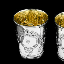 Load image into Gallery viewer, Antique Georgian Solid Silver Pair of Beakers/Cups with Floral Chasing - John Robins 1796