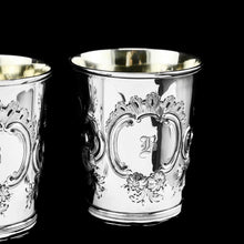 Load image into Gallery viewer, Antique Georgian Solid Silver Pair of Beakers/Cups with Floral Chasing - John Robins 1796