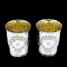 Load image into Gallery viewer, Antique Georgian Solid Silver Pair of Beakers/Cups with Floral Chasing - John Robins 1796