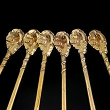 Load image into Gallery viewer, Antique Victorian Solid Silver Gilt Set of 6 Spoons in Naturalistic Leaf Design - Francis Higgins 1875