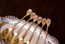 Load image into Gallery viewer, Antique Victorian Solid Silver Gilt Set of 6 Spoons in Naturalistic Leaf Design - Francis Higgins 1875