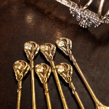 Load image into Gallery viewer, Antique Victorian Solid Silver Gilt Set of 6 Spoons in Naturalistic Leaf Design - Francis Higgins 1875