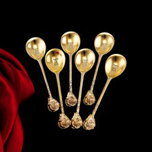 Load image into Gallery viewer, Antique Victorian Solid Silver Gilt Set of 6 Spoons in Naturalistic Leaf Design - Francis Higgins 1875