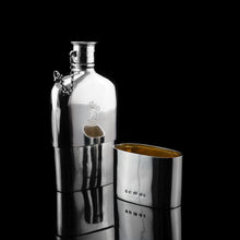 Load image into Gallery viewer, A Rare Victorian Solid Silver Hip Flask with Cup & Chain - Alfred Taylor 1862