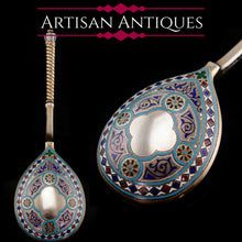 Load image into Gallery viewer, A Large Imperial Russian Solid Silver Enamel Champleve Spoon - Ivan Khlebnikov