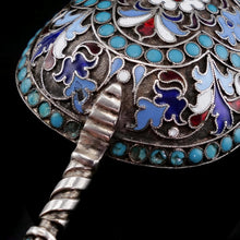 Load image into Gallery viewer, Antique Imperial Russian Solid Silver Enamel Cloisonne Caddy Spoon - Gustav Klingert 1891