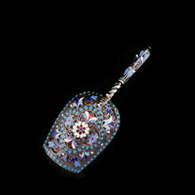 Load image into Gallery viewer, Antique Imperial Russian Solid Silver Enamel Cloisonne Caddy Spoon - Gustav Klingert 1891