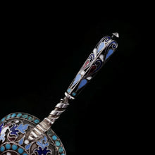 Load image into Gallery viewer, Antique Imperial Russian Solid Silver Enamel Cloisonne Caddy Spoon - Gustav Klingert 1891