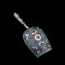 Load image into Gallery viewer, Antique Imperial Russian Solid Silver Enamel Cloisonne Caddy Spoon - Gustav Klingert 1891