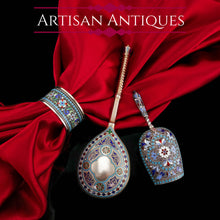 Load image into Gallery viewer, Antique Imperial Russian Solid Silver Enamel Cloisonne Caddy Spoon - Gustav Klingert 1891