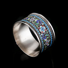 Load image into Gallery viewer, Antique Imperial Russian Solid Silver Cloisonne Enamel Napkin Ring - c1910