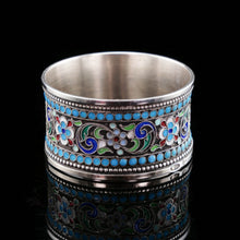 Load image into Gallery viewer, Antique Imperial Russian Solid Silver Cloisonne Enamel Napkin Ring - c1910