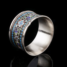 Load image into Gallery viewer, Antique Imperial Russian Solid Silver Cloisonne Enamel Napkin Ring - c1910