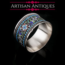 Load image into Gallery viewer, Antique Imperial Russian Solid Silver Cloisonne Enamel Napkin Ring - c1910