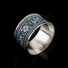 Load image into Gallery viewer, Antique Imperial Russian Solid Silver Cloisonne Enamel Napkin Ring - c1910