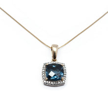 Load image into Gallery viewer, A Stunning Blue Topaz & Diamond Halo Square Necklace 9K Gold
