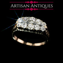 Load image into Gallery viewer, Antique Victorian 18K Gold Diamond Ring Old Cut Two Row Boat-Shaped - c.1890