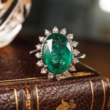 Load image into Gallery viewer, 5CT Natural Emerald & Diamond 14K White Gold Cluster Ring - GIA Certified