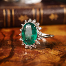 Load image into Gallery viewer, 5CT Natural Emerald & Diamond 14K White Gold Cluster Ring - GIA Certified