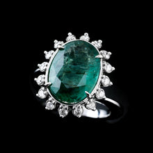 Load image into Gallery viewer, 5CT Natural Emerald & Diamond 14K White Gold Cluster Ring - GIA Certified