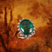Load image into Gallery viewer, 5CT Natural Emerald & Diamond 14K White Gold Cluster Ring - GIA Certified