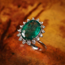 Load image into Gallery viewer, 5CT Natural Emerald & Diamond 14K White Gold Cluster Ring - GIA Certified