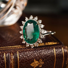 Load image into Gallery viewer, 5CT Natural Emerald & Diamond 14K White Gold Cluster Ring - GIA Certified