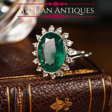 Load image into Gallery viewer, 5CT Natural Emerald & Diamond 14K White Gold Cluster Ring - GIA Certified