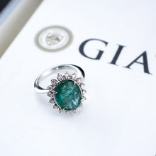 Load image into Gallery viewer, 5CT Natural Emerald & Diamond 14K White Gold Cluster Ring - GIA Certified