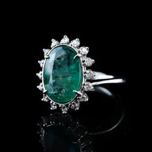 Load image into Gallery viewer, 5CT Natural Emerald & Diamond 14K White Gold Cluster Ring - GIA Certified