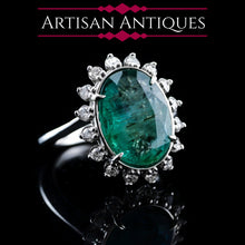 Load image into Gallery viewer, 5CT Natural Emerald & Diamond 14K White Gold Cluster Ring - GIA Certified