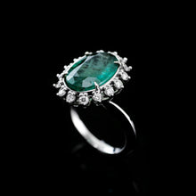 Load image into Gallery viewer, 5CT Natural Emerald & Diamond 14K White Gold Cluster Ring - GIA Certified