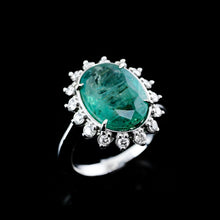 Load image into Gallery viewer, 5CT Natural Emerald & Diamond 14K White Gold Cluster Ring - GIA Certified