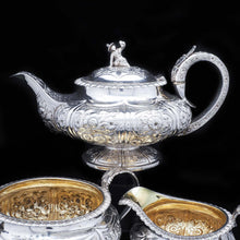 Load image into Gallery viewer, Georgian Solid Silver 3-Piece Chased Tea Set Chinoiserie Interest - Robert Peppin 1824 - Artisan Antiques