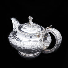 Load image into Gallery viewer, Georgian Solid Silver 3-Piece Chased Tea Set Chinoiserie Interest - Robert Peppin 1824 - Artisan Antiques