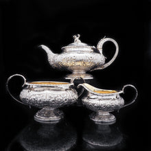 Load image into Gallery viewer, Georgian Solid Silver 3-Piece Chased Tea Set Chinoiserie Interest - Robert Peppin 1824 - Artisan Antiques