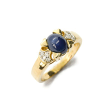 Load image into Gallery viewer, A Stylish Vintage 9K Gold Sapphire Cabochon and Diamond Ring